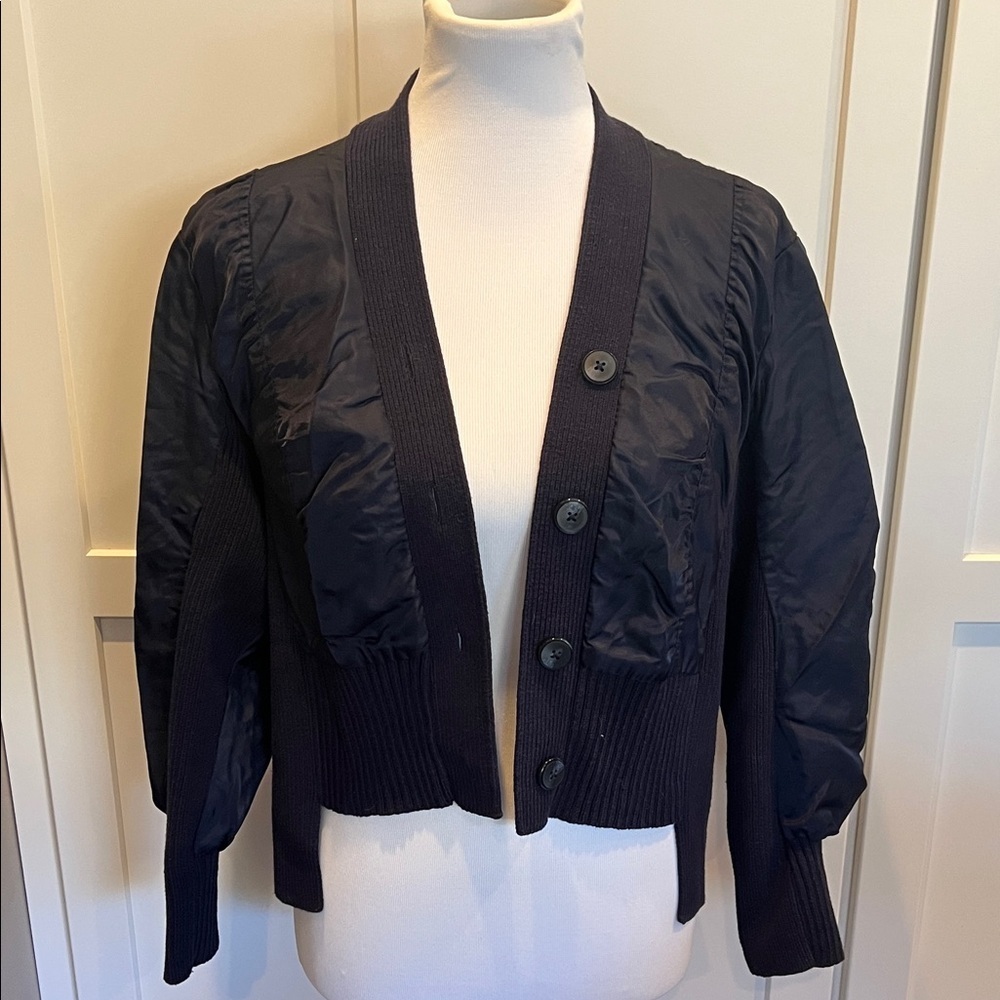 ZARA Navy Puffer Cardigan Sweater Size XS